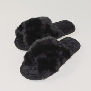 Classic Cross Plush Slippers - Black