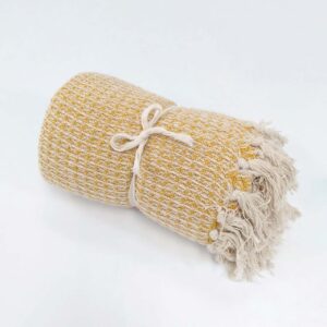 Waffle Weave Cotton Throw - Mustard