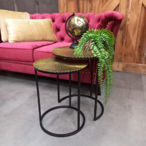 Coffee Table Embossed Lines - Set/2 Antique Gold
