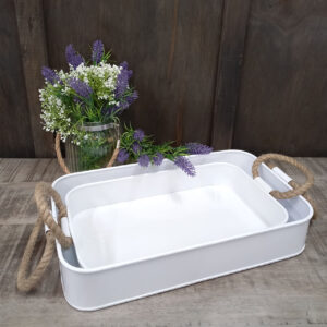 Rect Tray White/Rope - Set/2