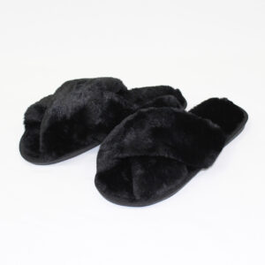 Crossover Plush Slippers - Black
