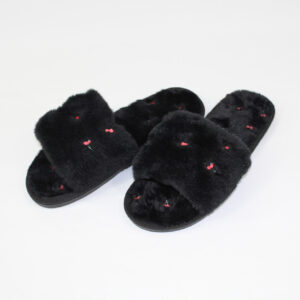 Cherry Plush Slippers - Black