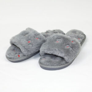 Cherry Plush Slippers - Grey