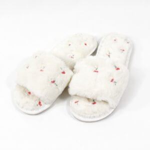 Cherry Plush Slippers - Cream