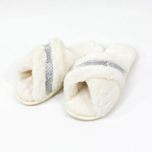 Silver Crossover Plush Slippers - Cream