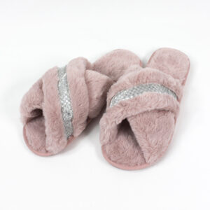 Silver Crossover Plush Slippers - Blush