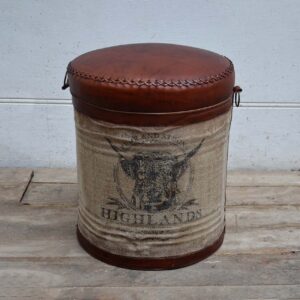 Iron/Canvas/Leather Stool - Steer