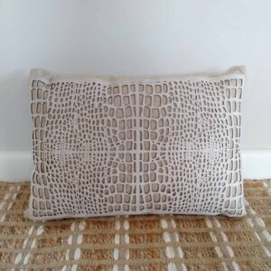 Cushion - Cutwork Hide/Wheat/Grey Rect