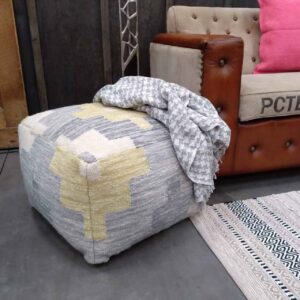 Grey/Yellow Geometric Pouff