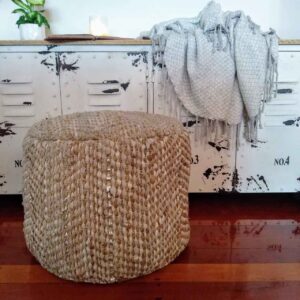 Natural Textile Pouff - Round