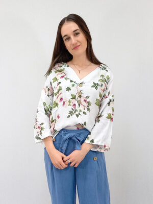 Petra Button V-Neck - Wild Rose