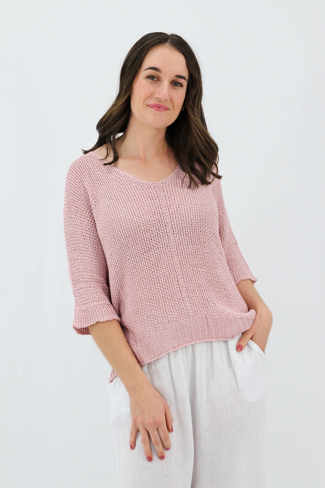 Aida Rose Gina Light and Loose Knit Antique Pink Side View