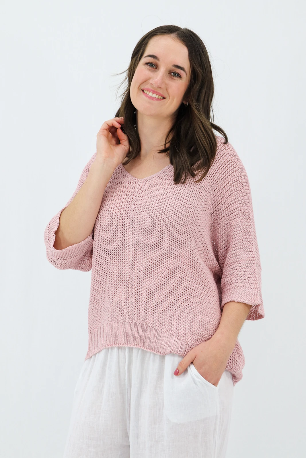Aida Rose Gina Light and Loose Knit Antique Pink Model