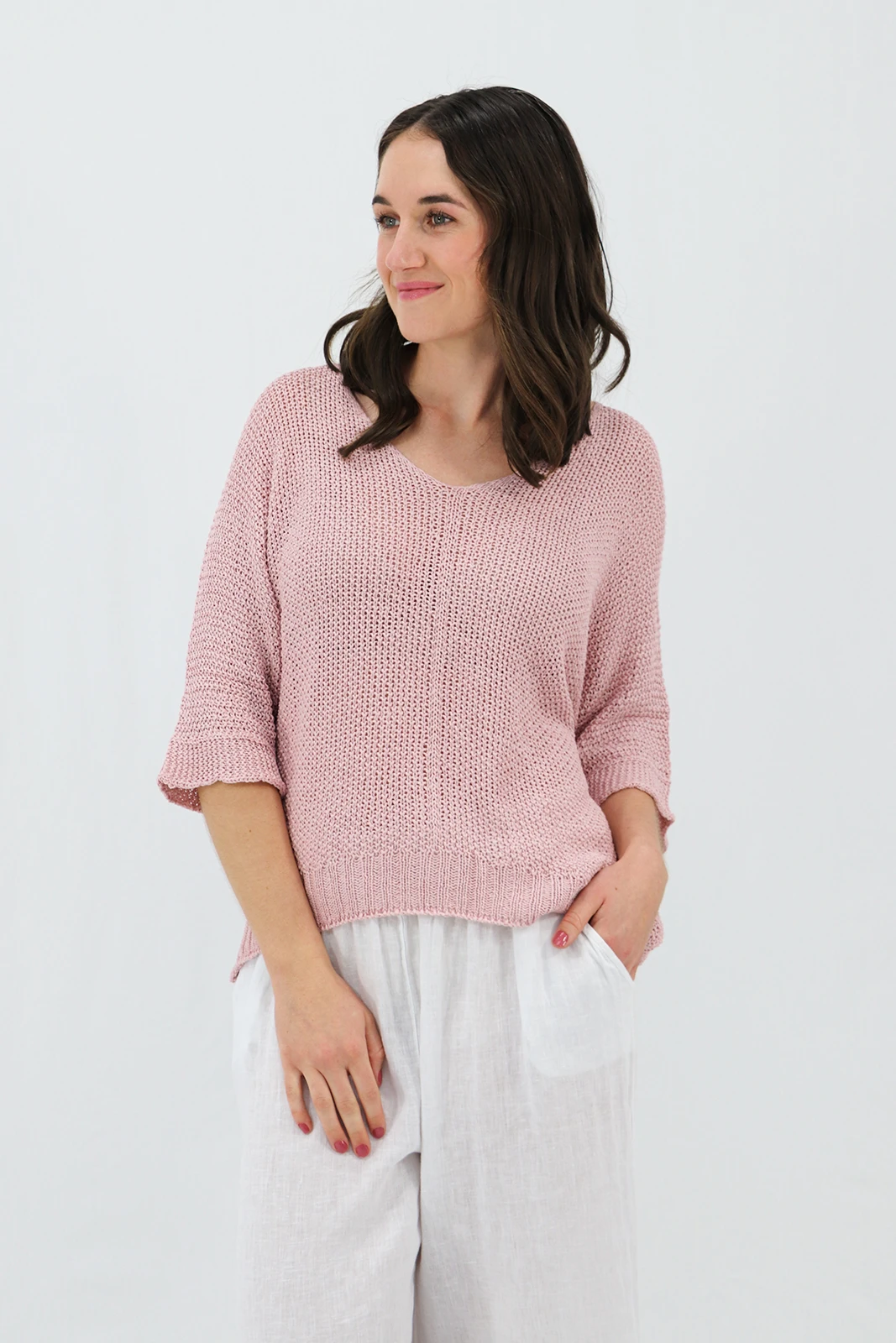 Aida Rose Gina Light and Loose Knit Antique Pink Front View
