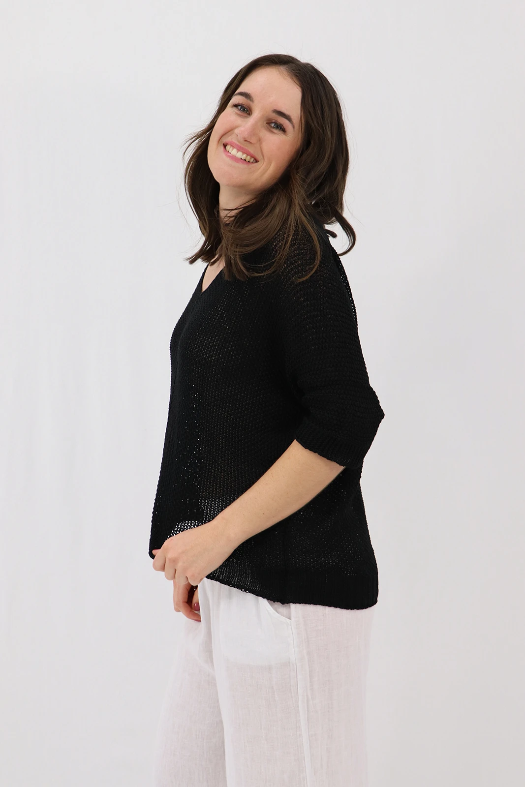 Aida Rose Gina Light and Loose Knit Black Side View