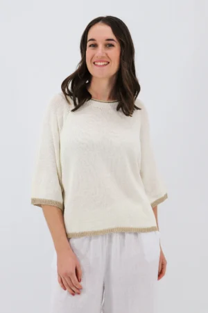 Aida Rose Clarice Boxy Knit Tee Off White