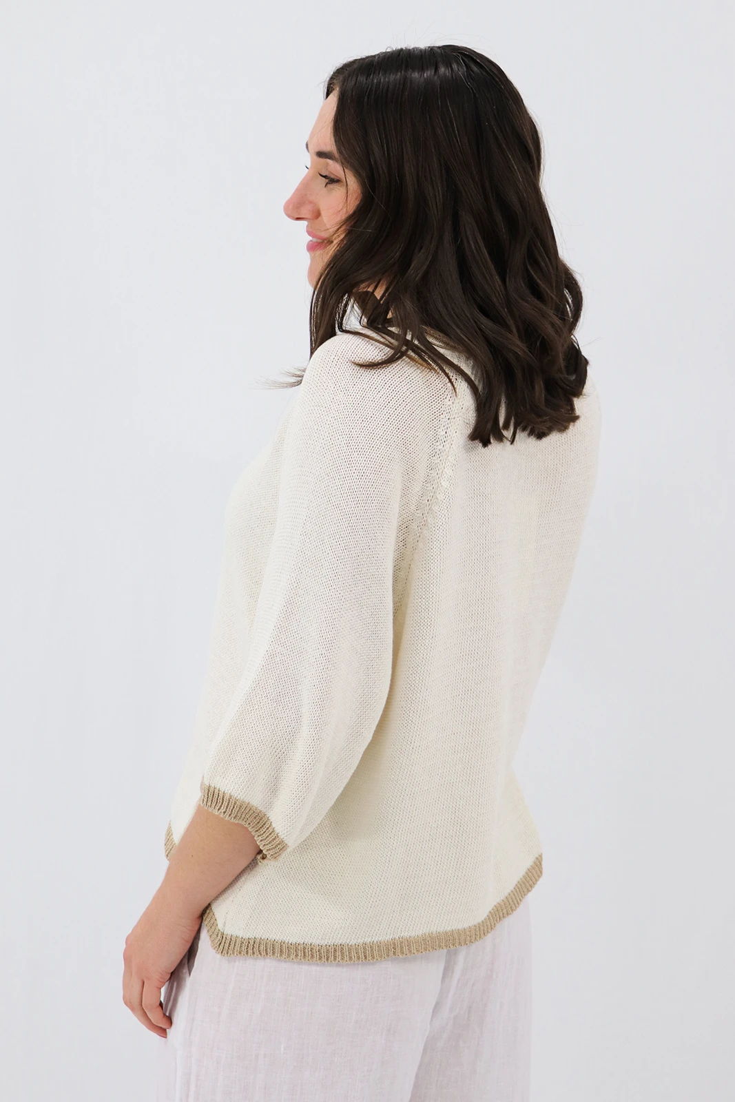 Aida Rose Clarice Boxy Knit Tee Off White Back View