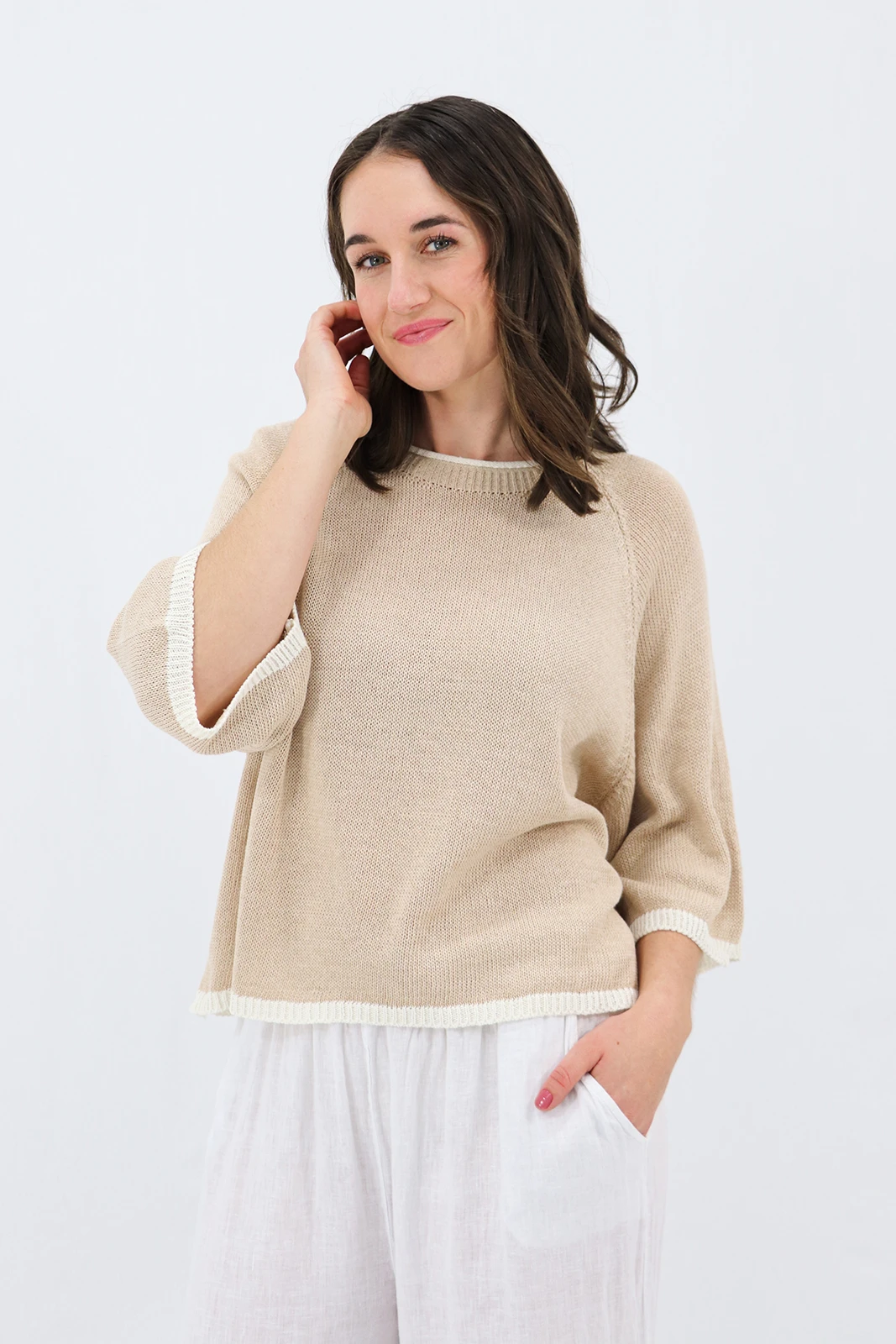 Aida Rose Clarice Boxy Knit Tee Natural
