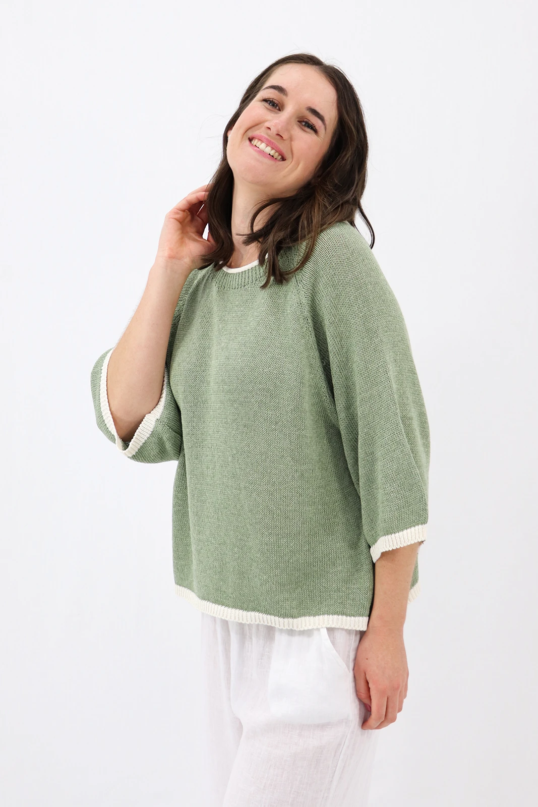 Aida Rose Clarice Boxy Knit Tee Sage Side View