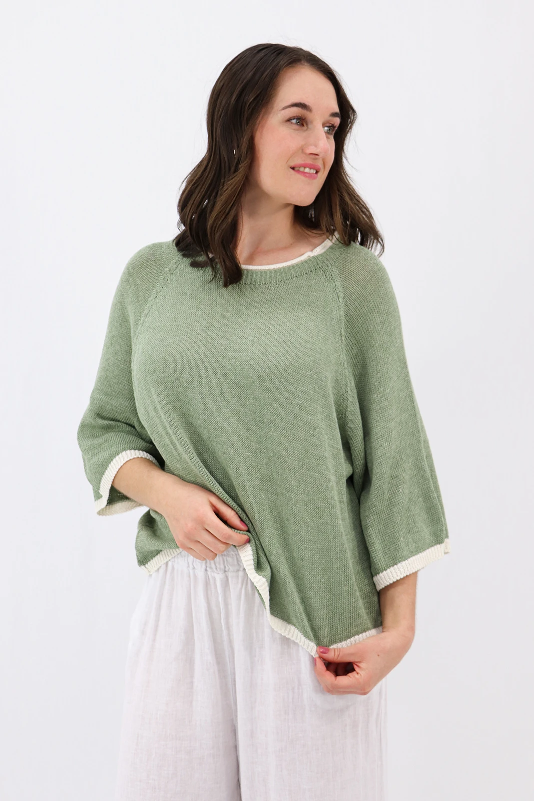 Aida Rose Clarice Boxy Knit Tee Sage