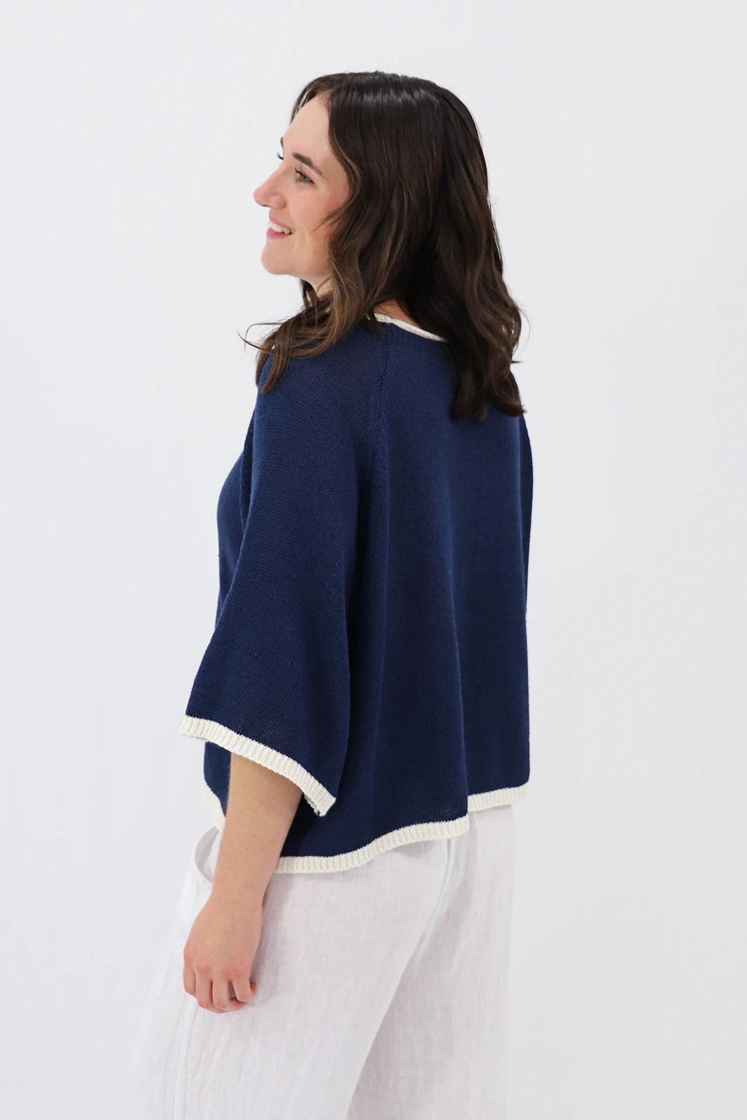 Aida Rose Clarice Boxy Knit Tee Navy Side View