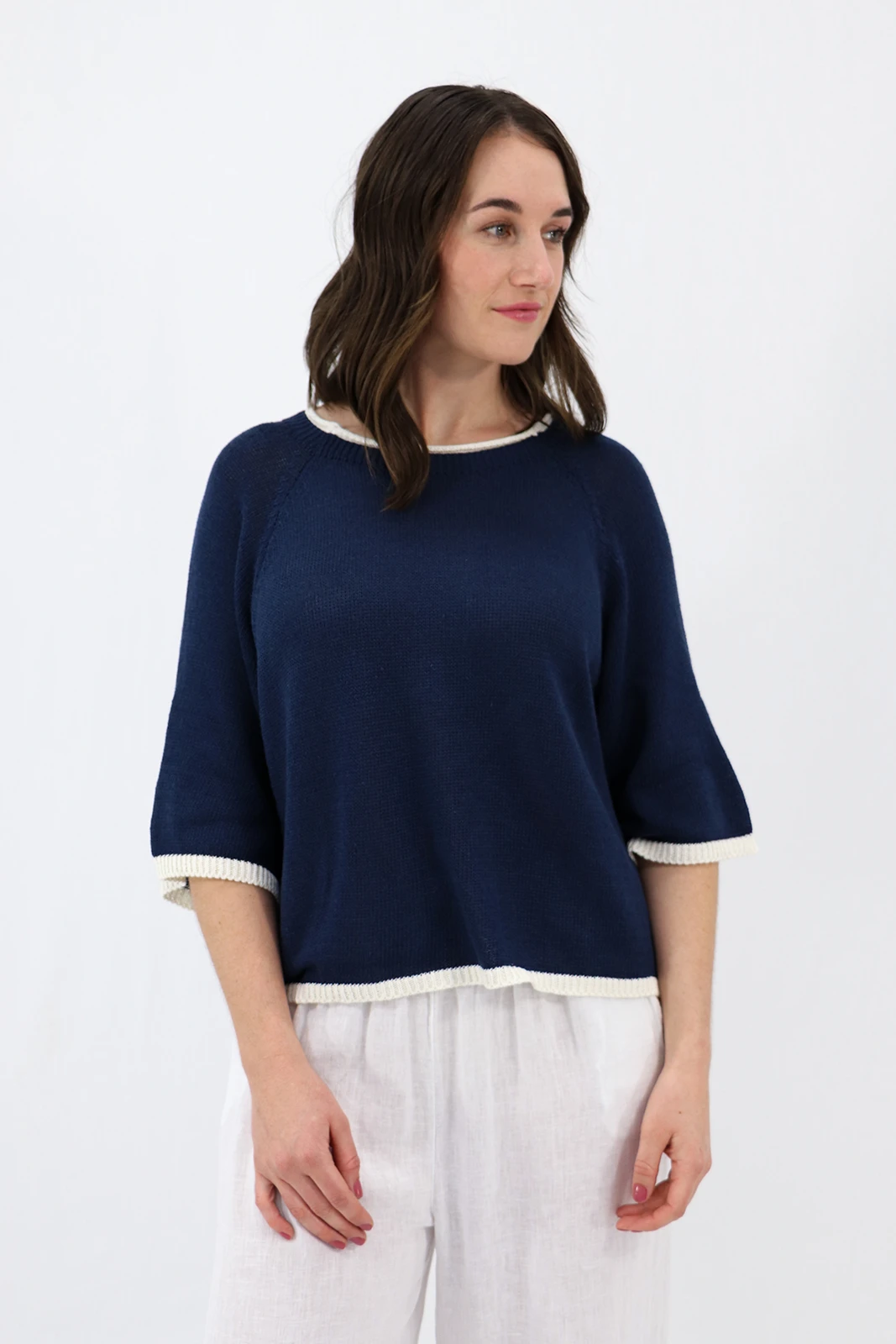 Aida Rose Clarice Boxy Knit Tee Navy