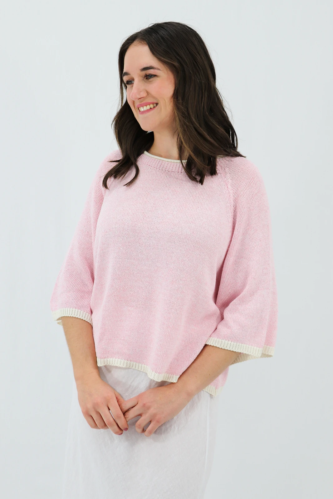 Aida Rose Clarice Boxy Knit Tee Pink Front View