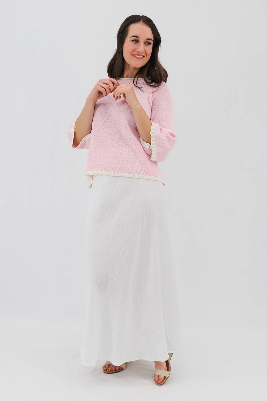 Aida Rose Clarice Boxy Knit Tee Pink Front View