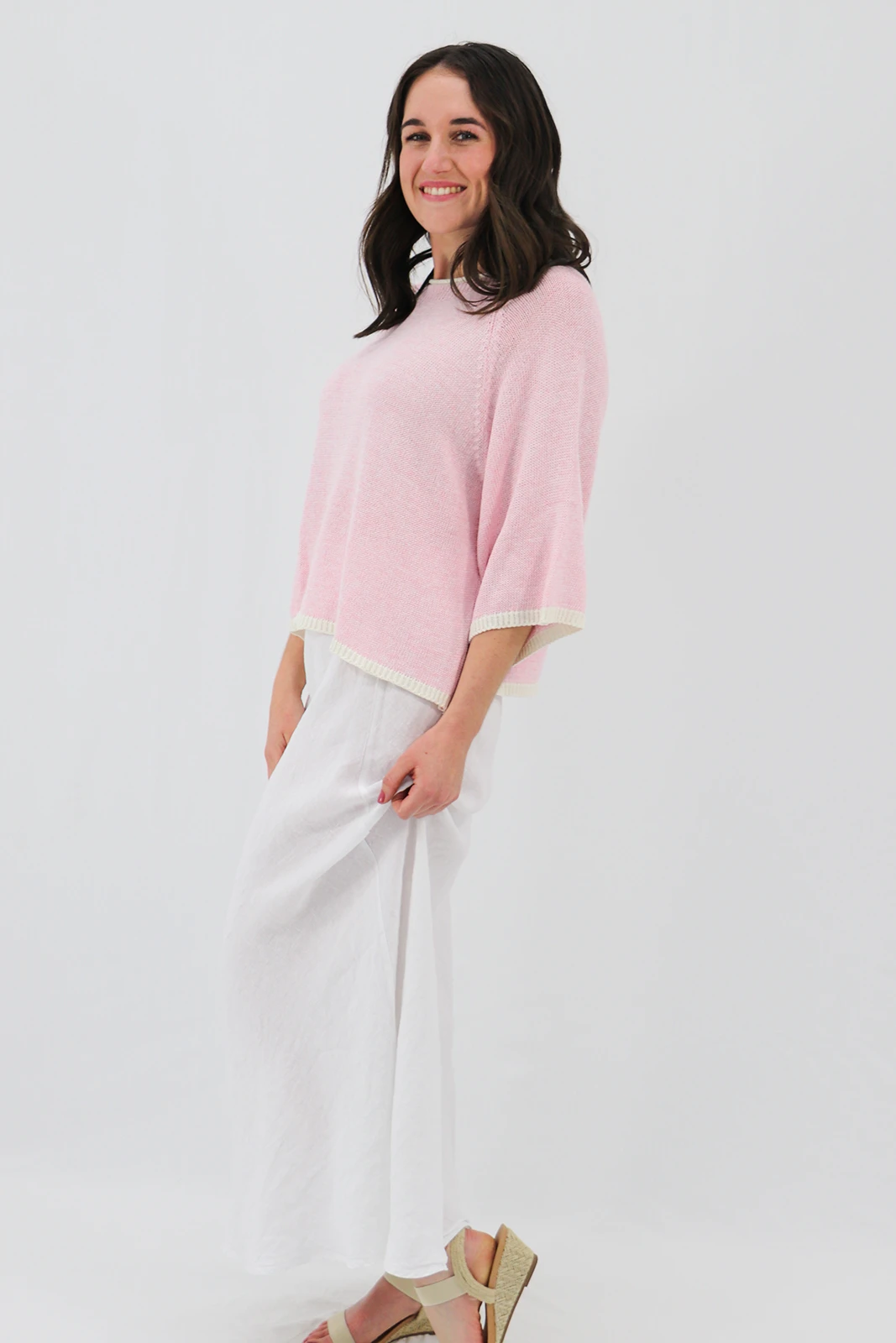 Aida Rose Clarice Boxy Knit Tee Pink Side View