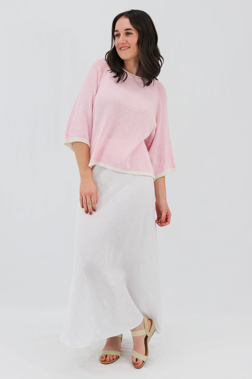 Aida Rose Clarice Boxy Knit Tee Pink with White Skirt