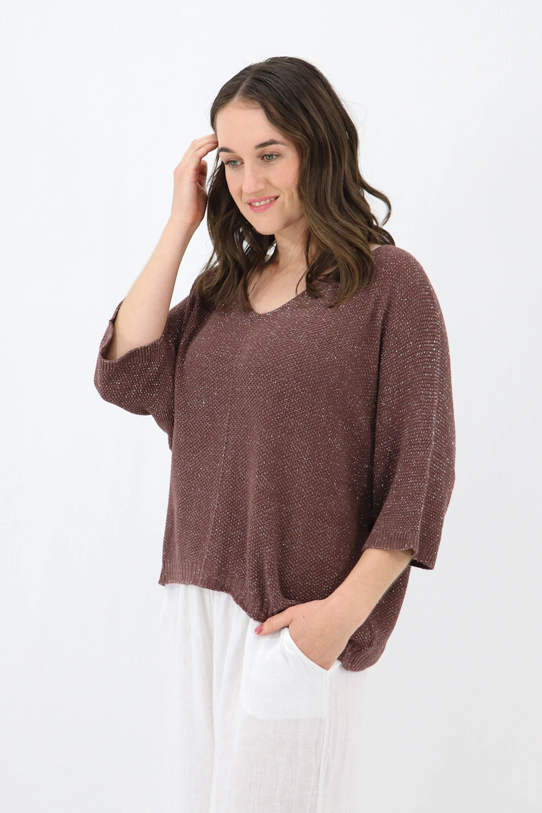Aida Rose Gina Light and Loose Glitter Knit Chocolate