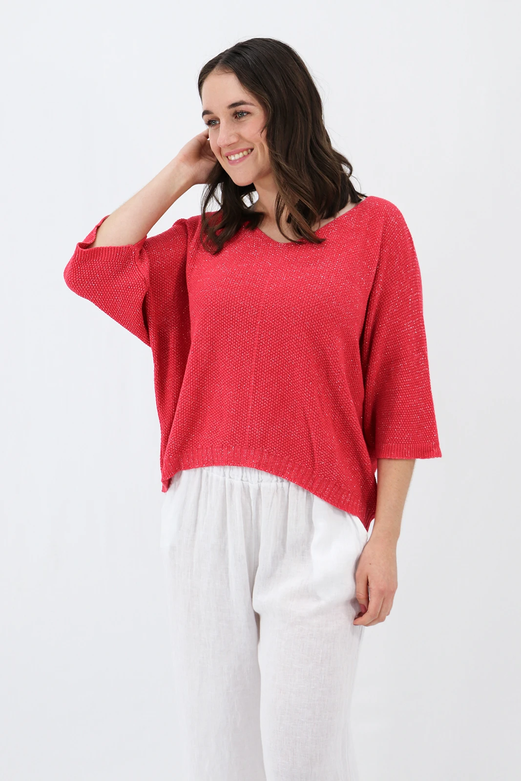 Aida Rose Gina Light and Loose Glitter Knit Red