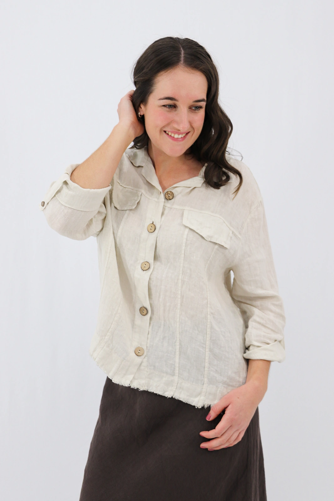 Aida Rose Linen Roma Linen Shirt Jacket Natural Zoom