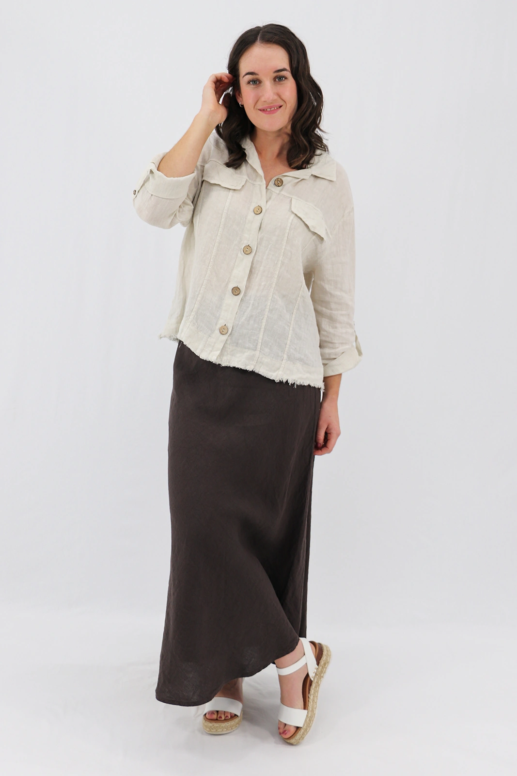 Aida Rose Linen Roma Linen Shirt Jacket Natural Front