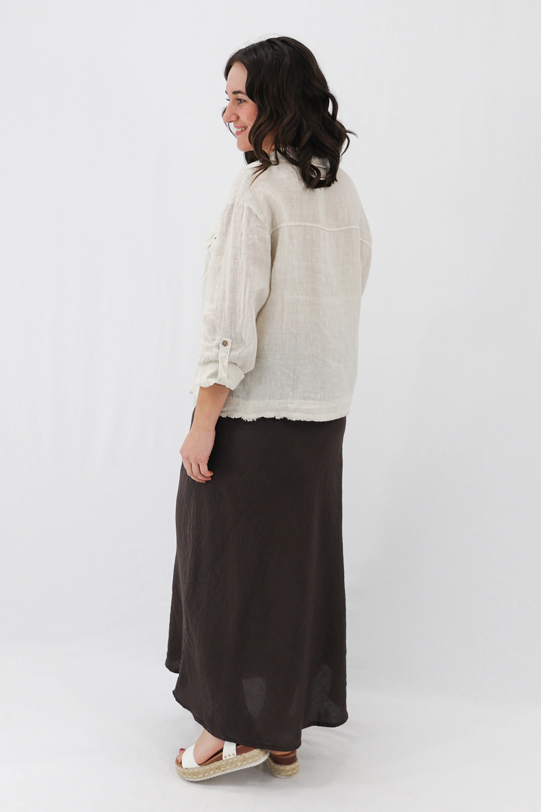 Aida Rose Linen Roma Linen Shirt Jacket Natural Back