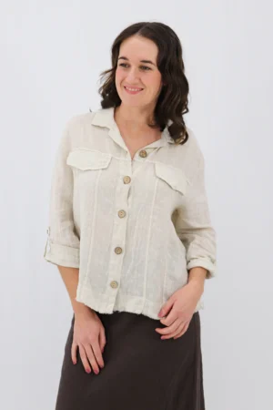 Aida Rose Linen Roma Linen Shirt Jacket Natural Zoom Front