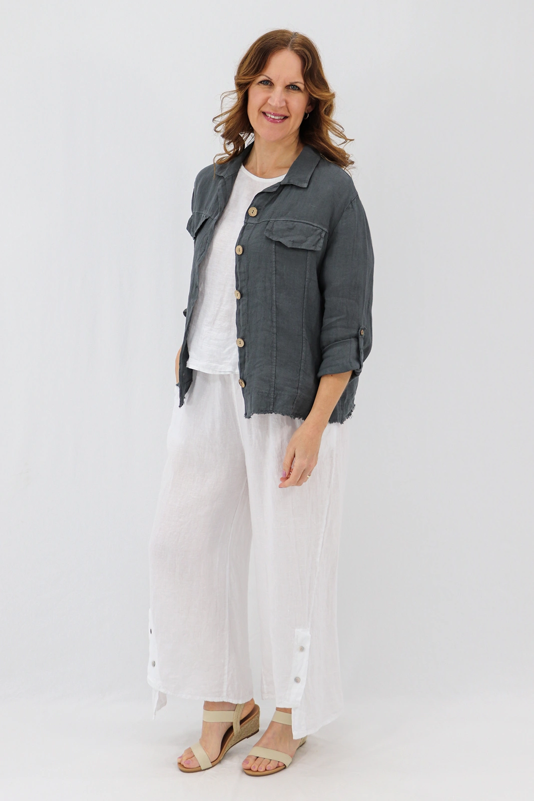 Aida Rose Linen Roma Shirt Jacket Dark Slate Side