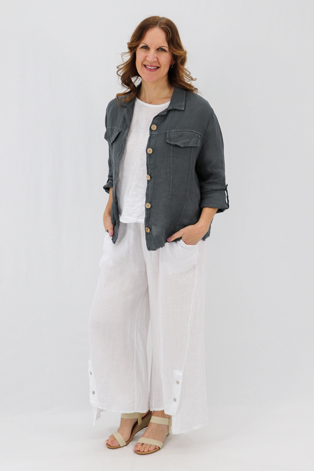 Aida Rose Linen Roma Shirt Jacket Dark Slate