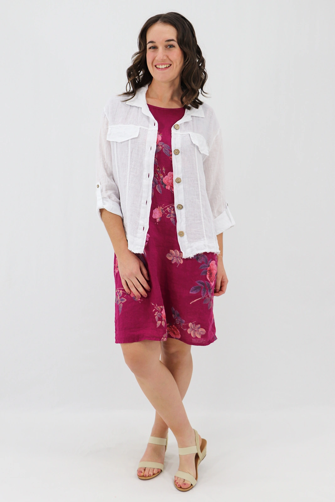 Aida Rose Linen Roma Shirt Jacket White