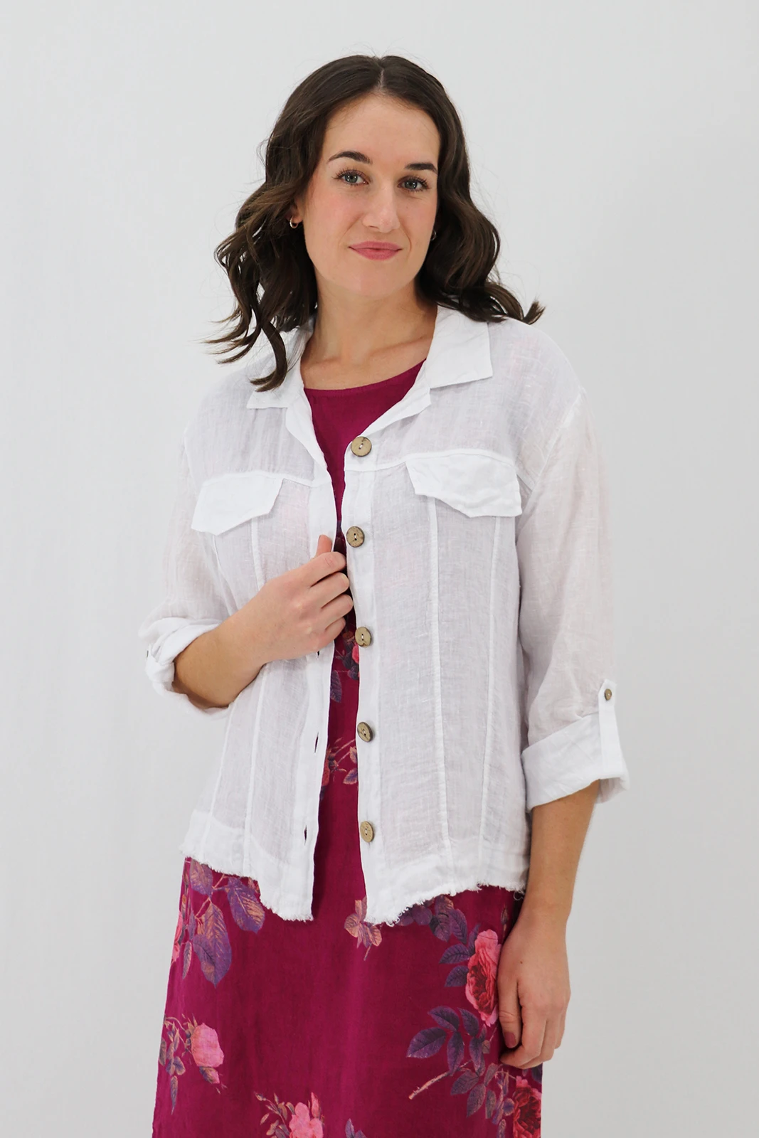 Aida Rose Linen Roma Shirt Jacket White Front