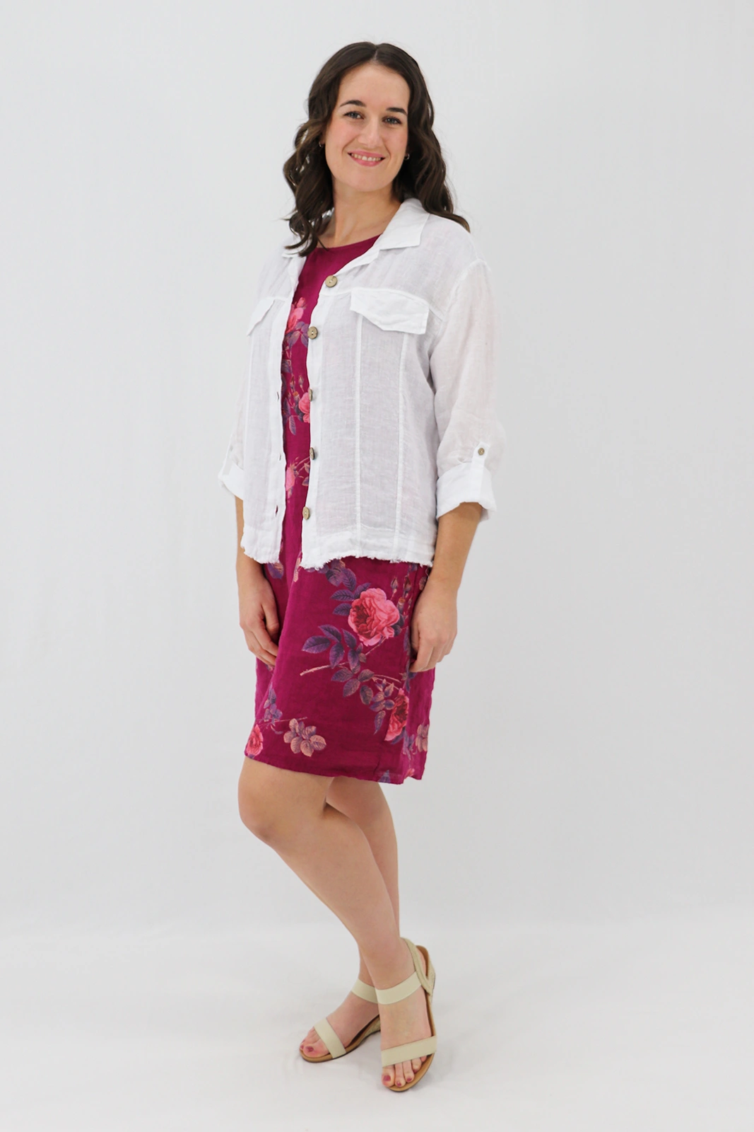 Aida Rose Linen Roma Shirt Jacket White Side