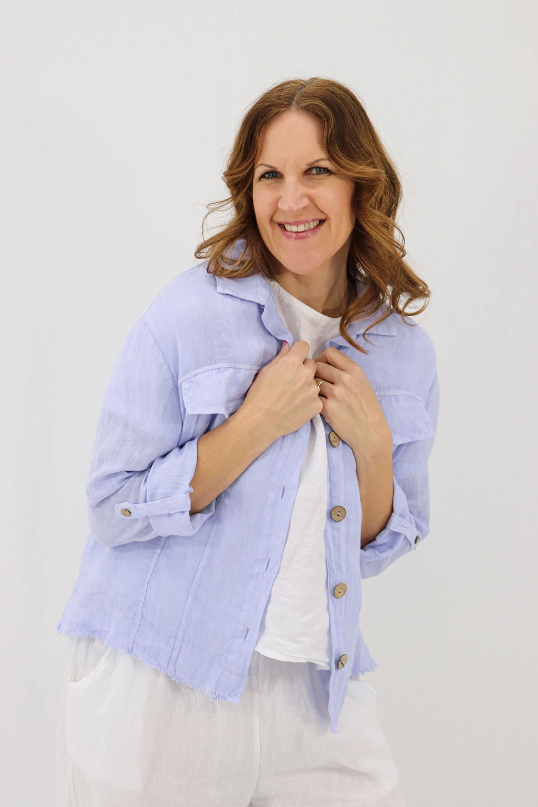 Aida Rose Linen Roma Shirt Jacket Periwinkle Side