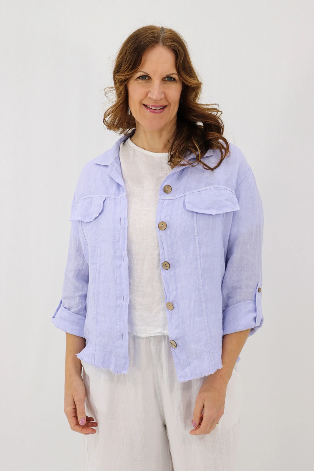 Aida Rose Linen Roma Shirt Jacket Periwinkle