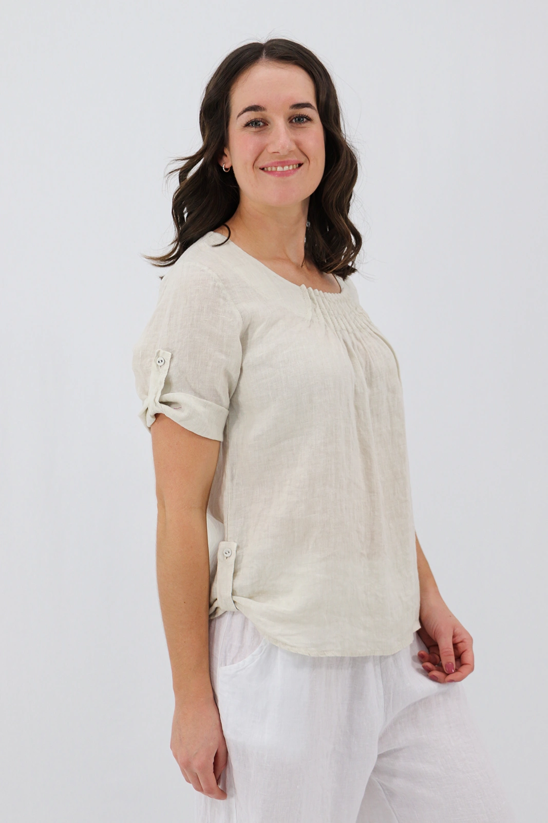 Aida Rose Linen The Rolled Sleeve Top Natural Side