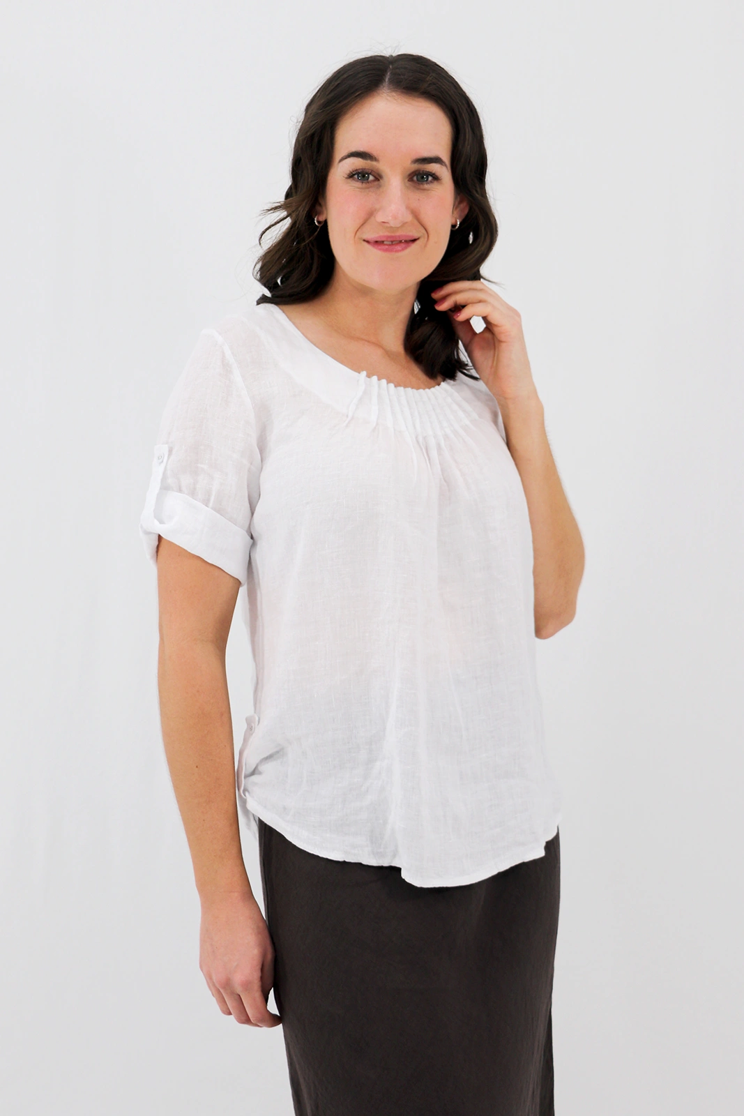 Aida Rose Linen The Rolled Sleeve Top White Side