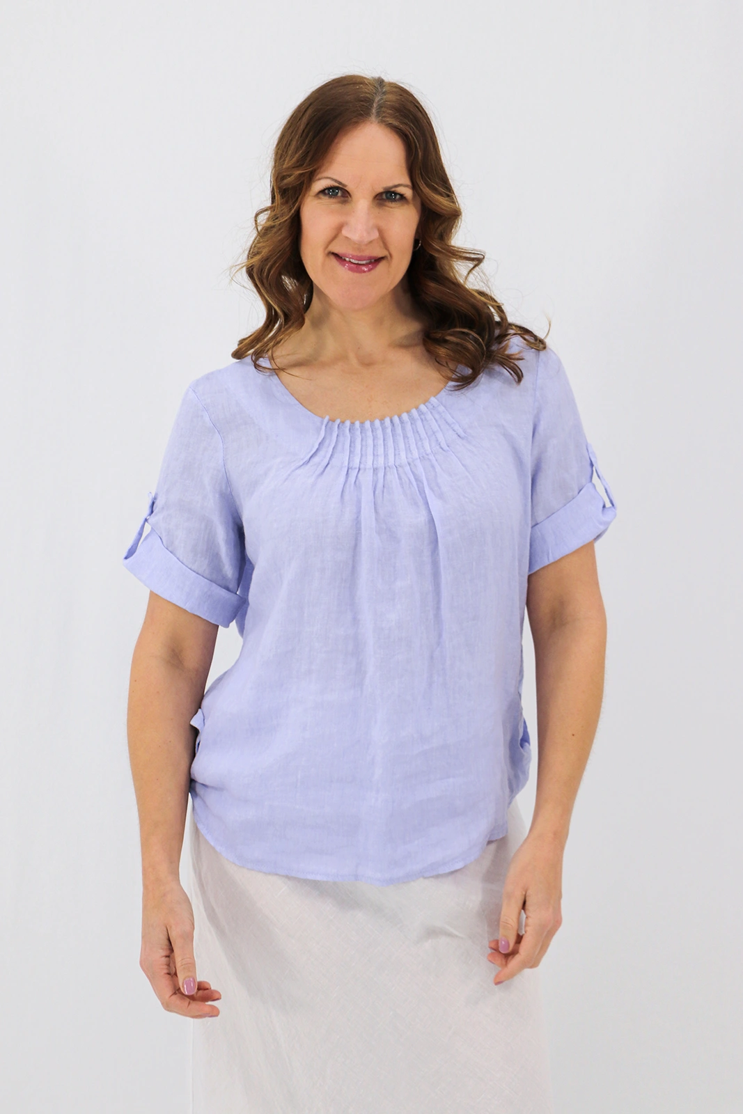 Aida Rose Linen The Rolled Sleeve Top Periwinkle