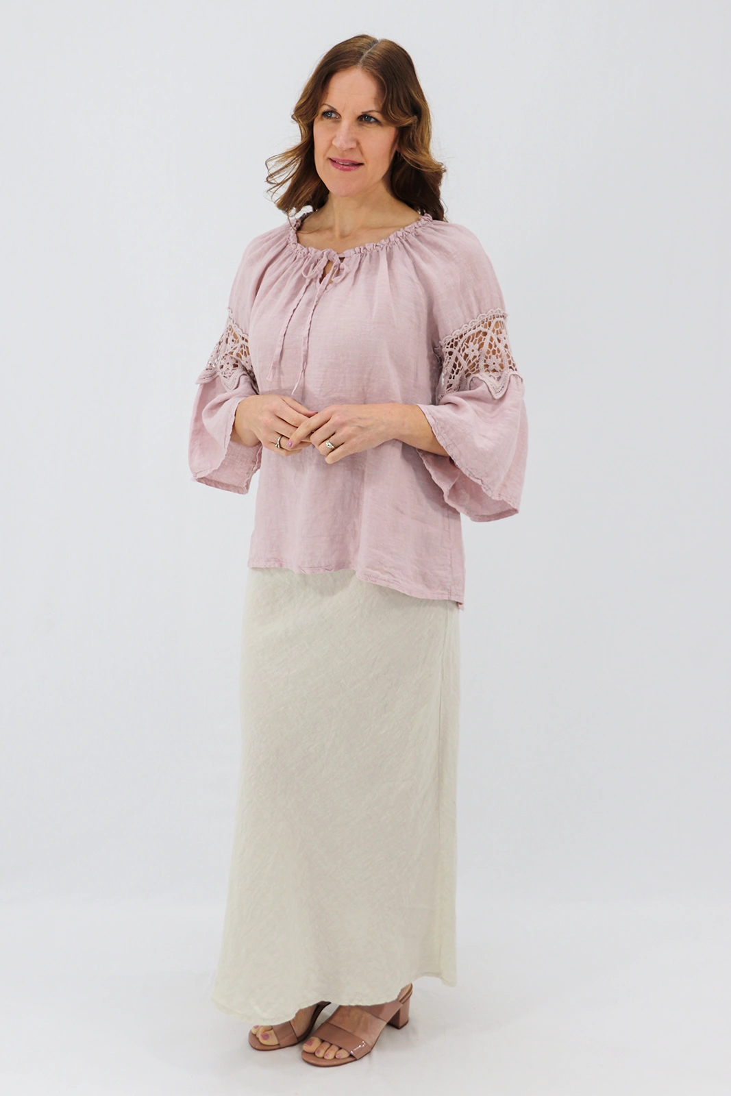 Aida Rose Linen Labella Boho Blouse Antique Pink Side