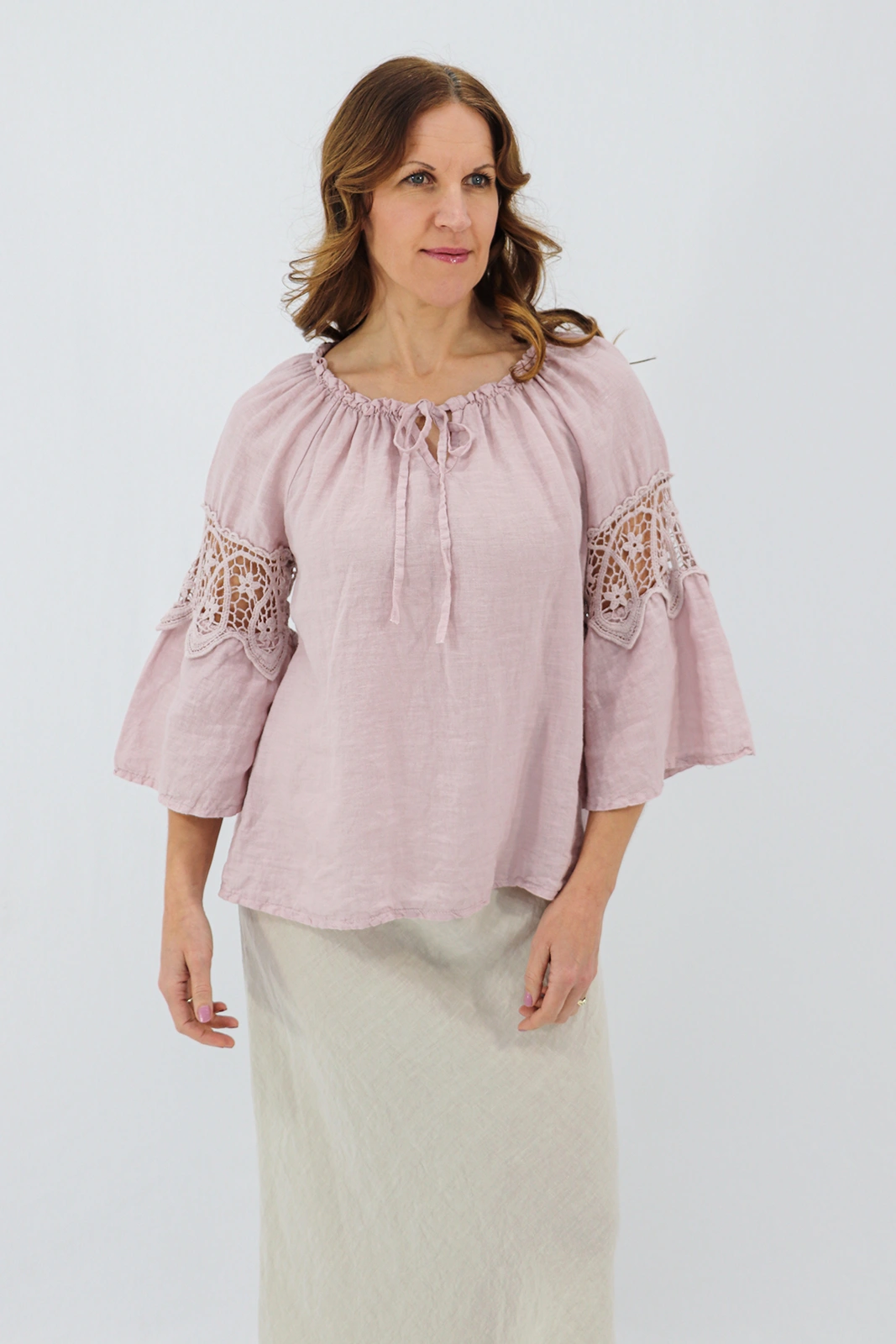 Aida Rose Linen Labella Boho Blouse Antique Pink With Skirt