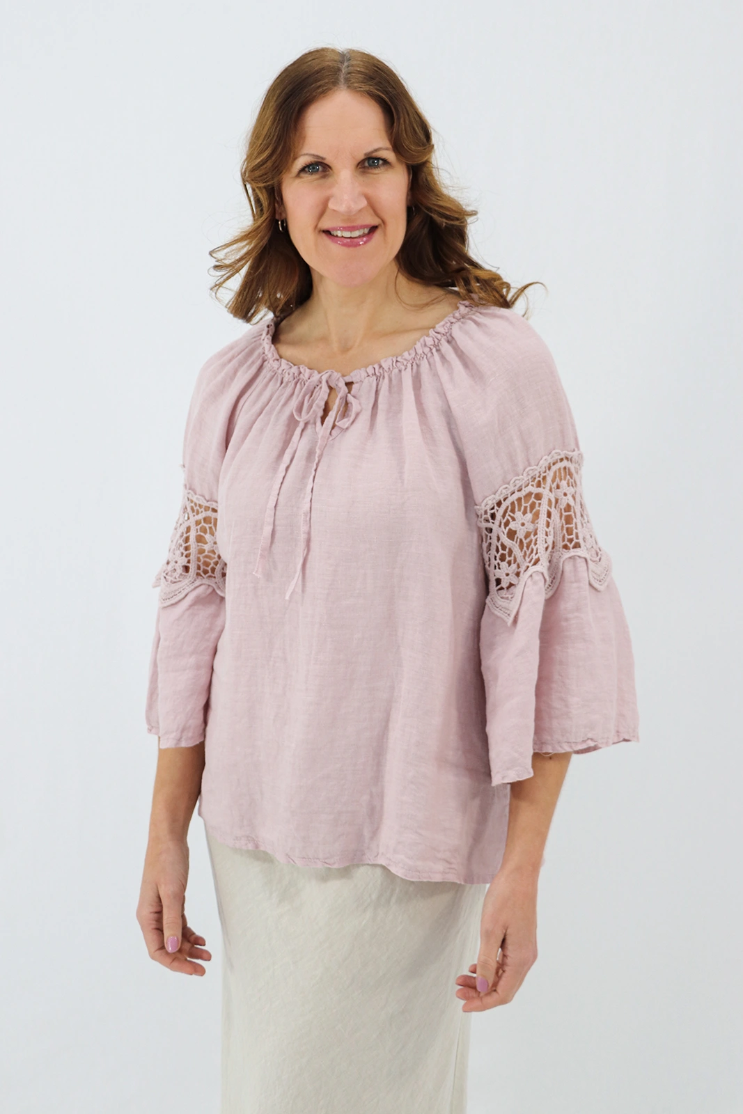 Aida Rose Linen Labella Boho Blouse Antique Pink