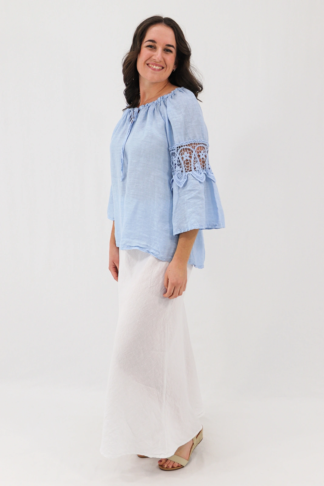 Aida Rose Linen Labella Boho Blouse Sky Blue Side
